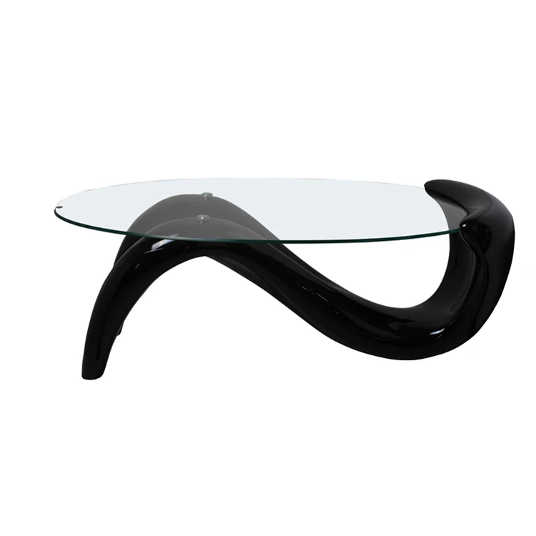 Modern Tempered Glass Top S Shape Fiberglass Frame Coffee Table End Table