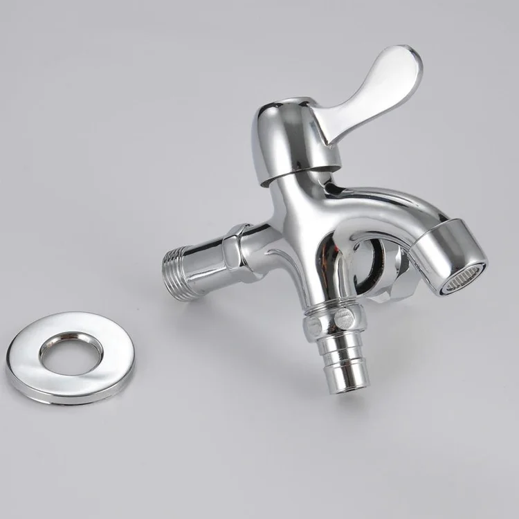 Double Head 1 In 2 Out Two Way Dual Handle Wall Water Tap Faucet