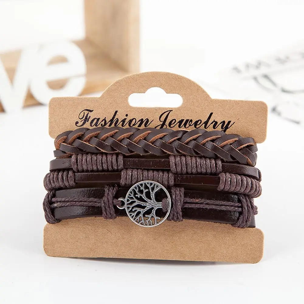 2021 Bracelets & bangles Wholesale New Multilayer Braided Tree Of Life Wrap Leather Bracelet For Men And Women