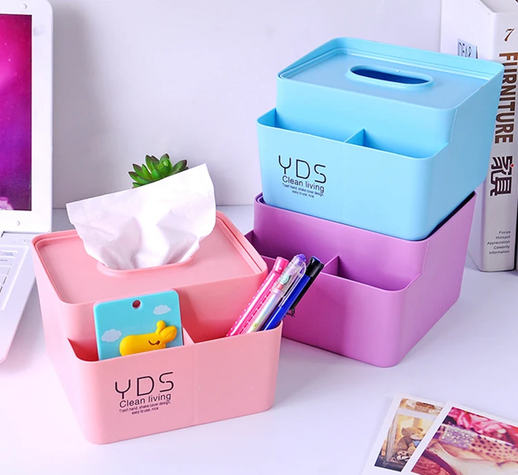 
Creative simple plastic multi-functional tissue box, home office desk storage plastic tissue box 