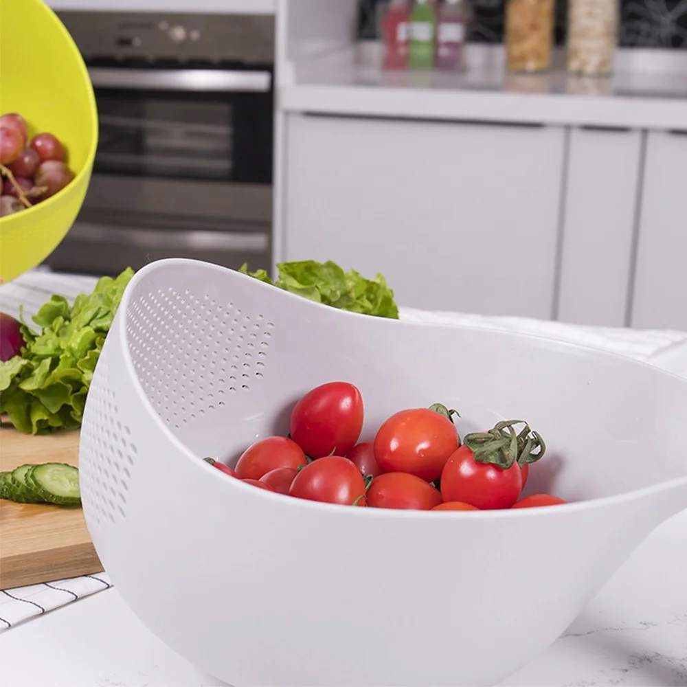 Kitchen Accessory Multifunctional Non-slip Colander Washing Fruit Vegetable Salad Bowl Plastic Draining Basket With Handle