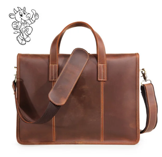 Портфель мужской из лошадиной кожи, кожаный мессенджер на плечо в деловом стиле, вместительная сумка для компьютера