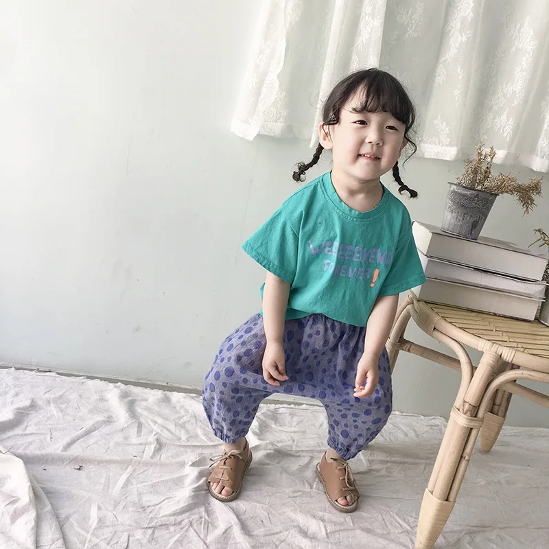 
2019 summer pastel pants for children Cotton Polka Dot Pants Jogger Pants 