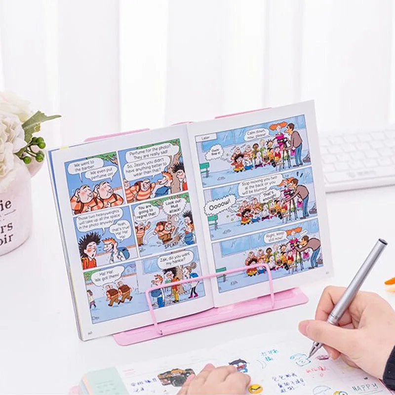 Metal Adjustable Book Pad Holder Stand Music Practice Portable Rack Bookend with Page Clips