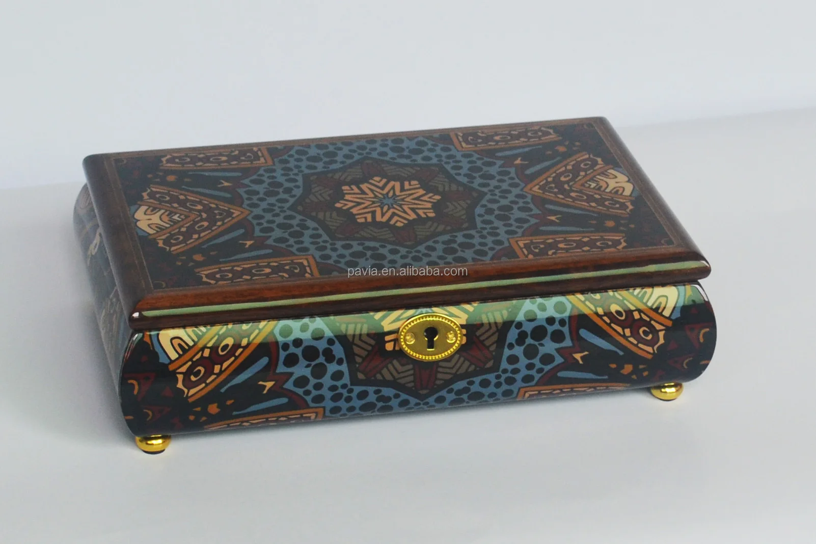 PM024A classical Arabic style wooden jewelry storage case music box wood