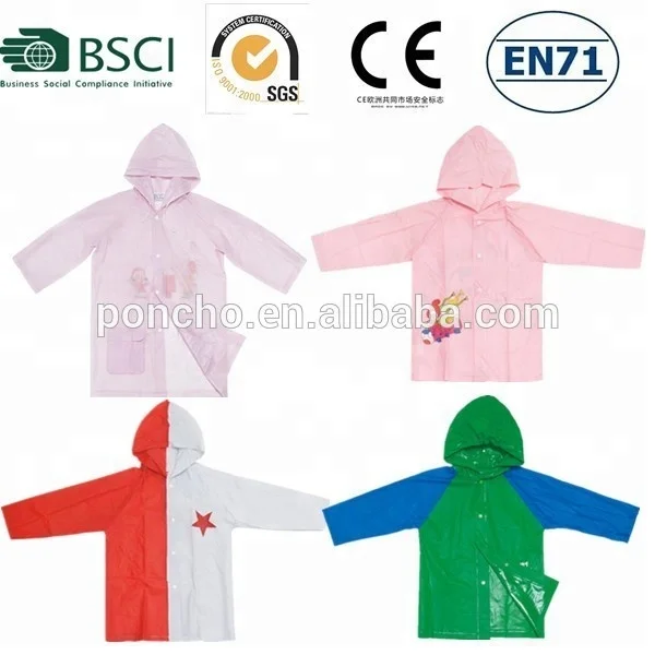 Plastic Hooded Rain Coat for Boys Yong Boy Colorful Raincoat