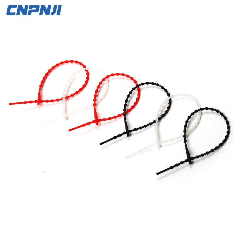 Double head loop naylon cable tie PA66 black color beaded loop fasteners cable ties
