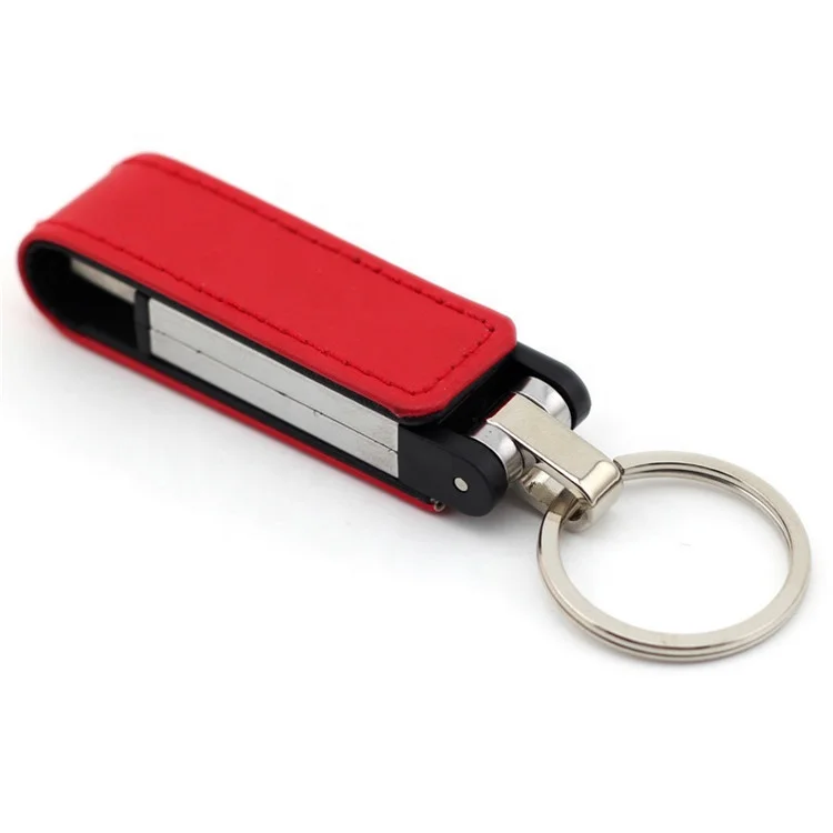 Wholesale custom business gift high grade  leather  usb flash drive with keychain
