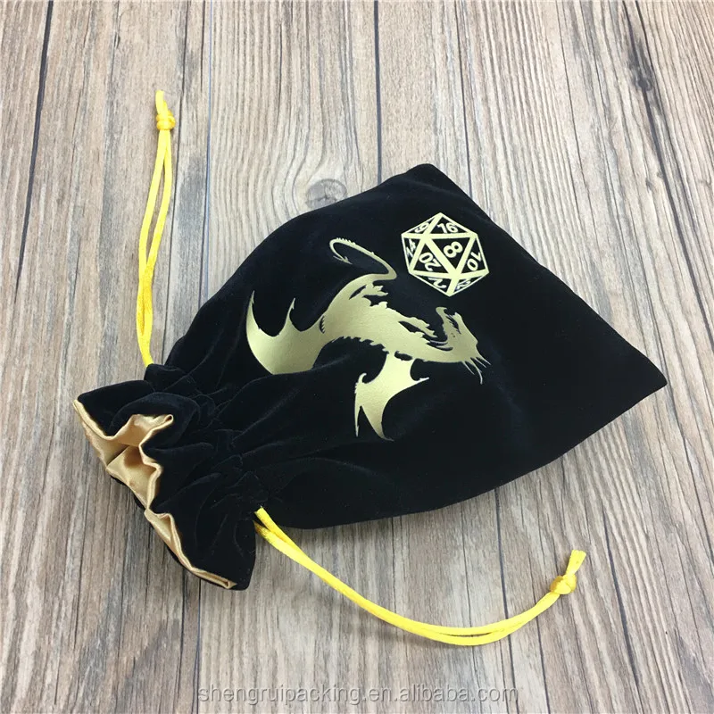 Premium Black Velvet Dice Bag with Satin Lining for Dungeons & Dragons