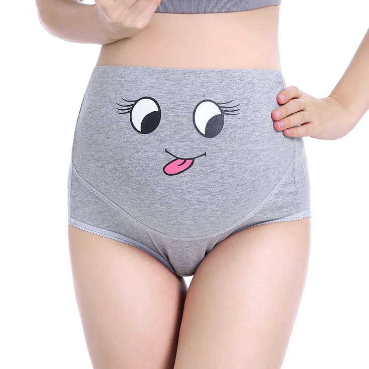 
Pure cotton breathable high waist supports abdomen lovely cartoon expression pregnancy abdomen pregnant woman pants 