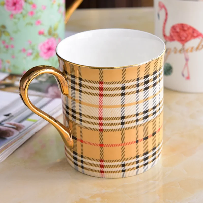 Custom design ceramic coffee mugs with gold handle ceramic elegant tea mugs