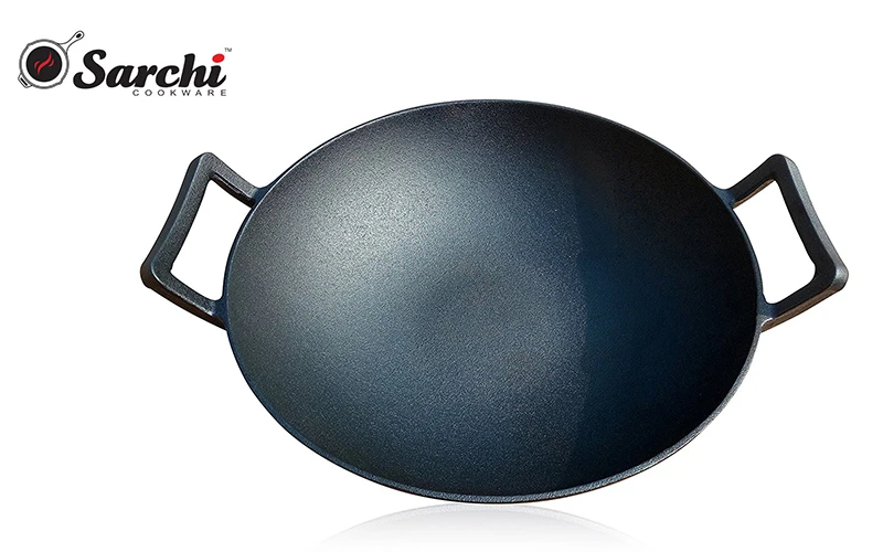 36cm Cast iron Chinese Wok Flat bottom pre seasoned