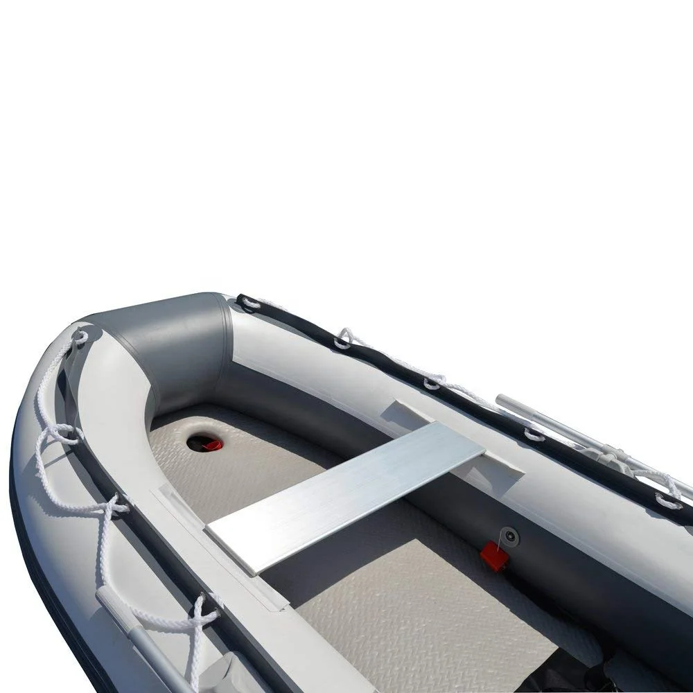 9.8ft Inflatable Pontoon Fishing Boat PVC and Fiberglass Yacht Tender Raft with Air-Deck Floor Outboard Engine for Sports Use