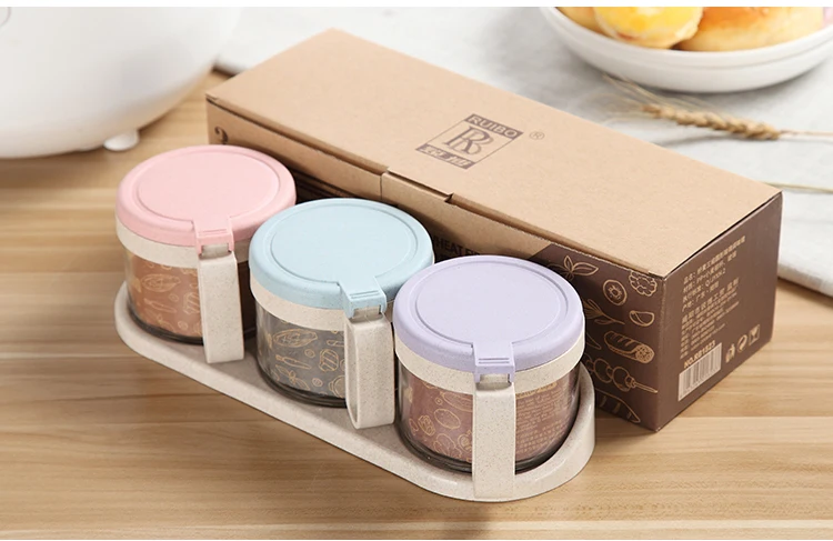 Экологически чистый контейнер для специй 300 мл * 3, банка для специй, набор контейнеров для специй с ложкой