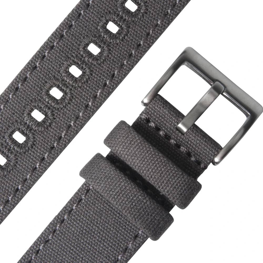Hot Sell Gray 2 Piece Of Watch Bands Canvas Straps In 18mm-22mm with Quick Release Spring Bar And Embroidery Hole