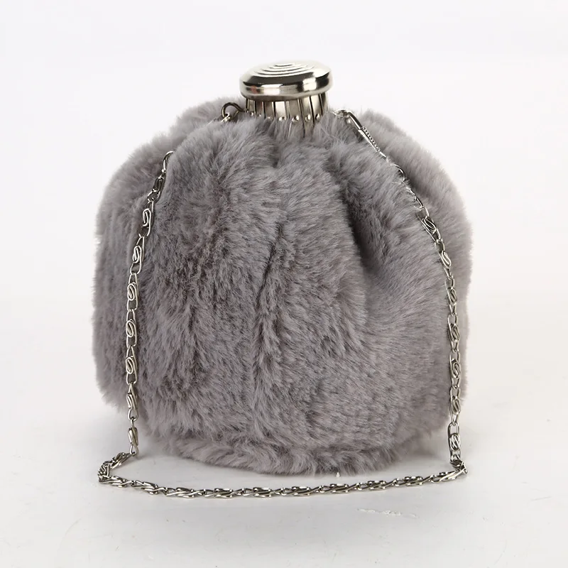 
Female 2019 New Flagon Wine Pot Bottle Special Lock Way Soft Fur Portable Evening Bags Clutch Purse 