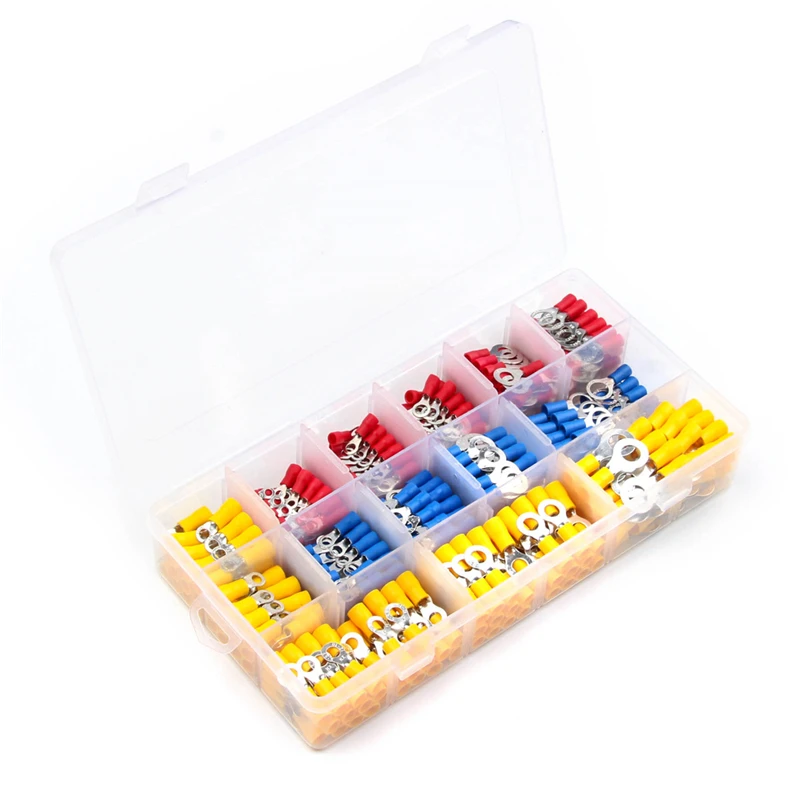 Wholesale 650PCS Assorted Insulation Ring Crimp Terminals Electrical Wiring Connectors Kits Cold Pressed Ring Terminals