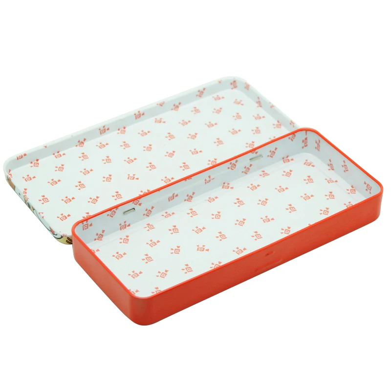 Custom design 2 pcs metal color pencil tin box with hinge