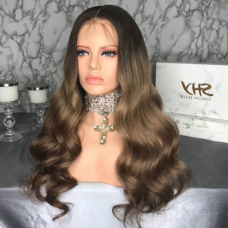 
SHY Hair Wig 150% Density 1b/Brown Ombre Wig Cuticle Aligned Hair With Baby Hair For Black Woman Factory Supplier 