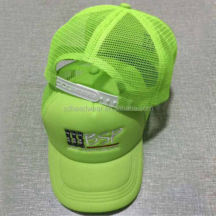 Fashion custom logo mesh back embroidery neon green foam trucker cap