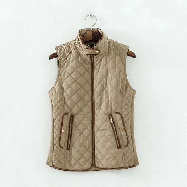 
Training Sport Sleeveless Sexy Diamond Quilted Polyester Cotton Motorcycle Woman Jacket Vest Winter 