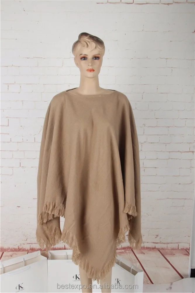 
woman pure color V-vest cashmere poncho new fashion cape coat with fringe 