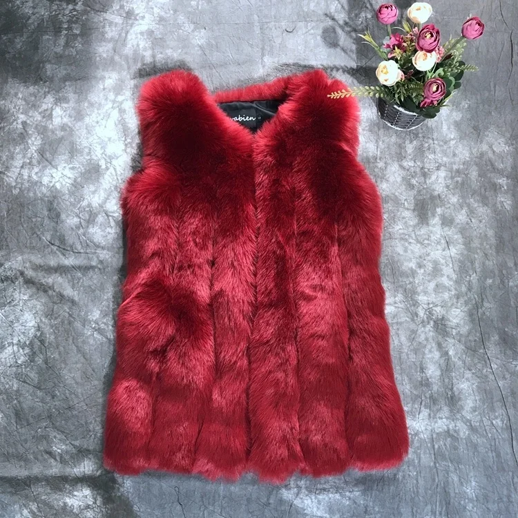 Популярный вязаный женский жилет из меха лисы норки кролика с круглым вырезом