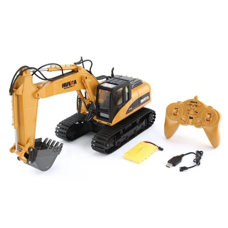 
New HuiNa Toys 15 Channel 2.4G 1/14 RC Excavator Charging RC Car With Battery RC Alloy Excavator RTR For kids Boy 