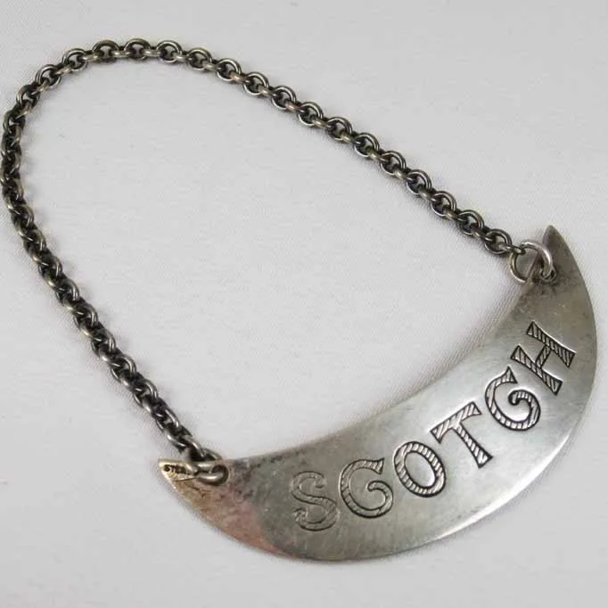 Vintage metal label antique hang tag decanter metal label with chain  for wine bottle