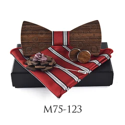 Cheap Brooch Pin Bow Tie Custom Collar Mens Boy Gift Box Wood Bowties and Hanky Sets One Wood Tie