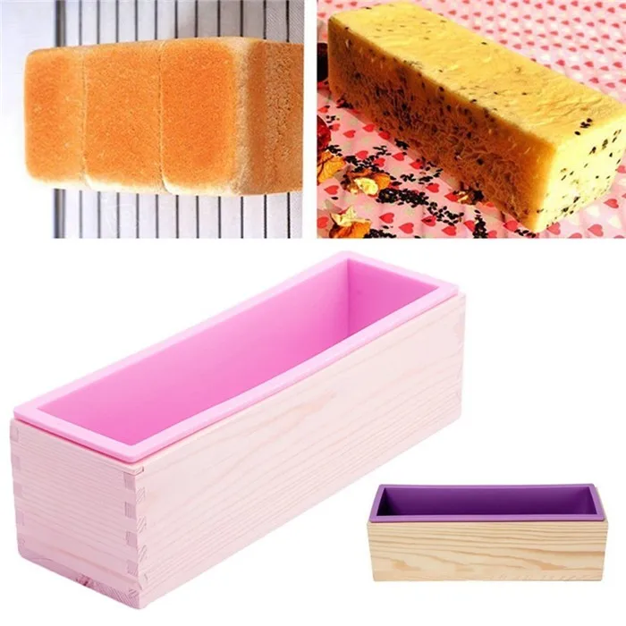 Alibaba rectangle 1.2kg handmade loaf wooden silicone soap mold with wood box