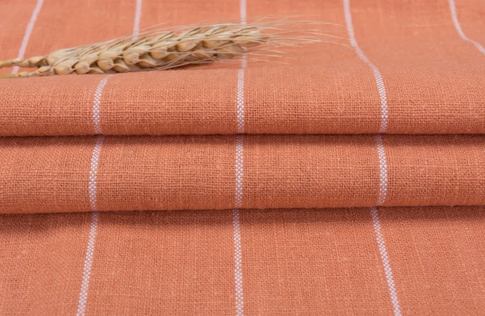  8043Wholesale Stonewashed Ramie Cotton blend fabric Sandwashed ramie Stripes Organic High Quality