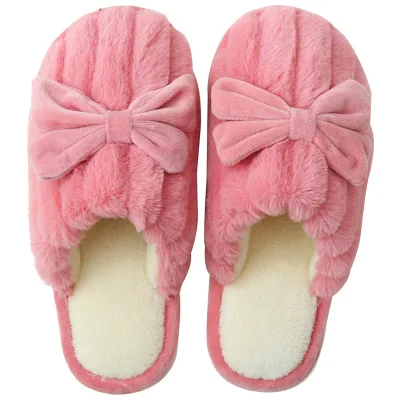 Winter new cute bowknot household  warm slippers men and women indoor couples cotton slippers