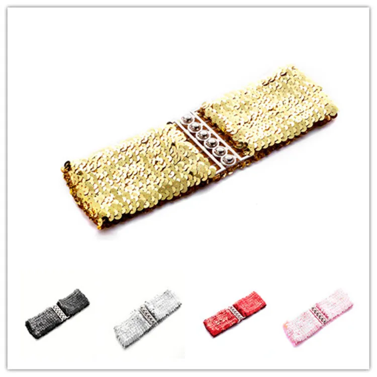 European and American style  Sequins elastic belt   Lady belt with  Steel ball  buckle
