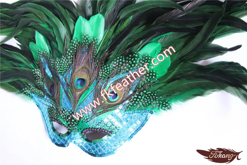 Beautiful Design Masquerade Party Cock Mask With Peacock Feather