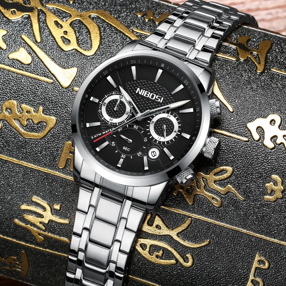 wholesale NIBOSI 2313 Cheap Price China Wholesale Chronograph Luminous Hands Men Quartz Watch Stainless Steel Watchband