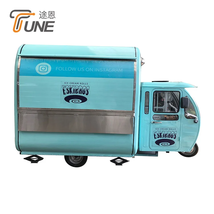 TUNE Electric Gasoline Food Tricycle 3 Wheels Mobile Food Trailer Cart for Fast Food