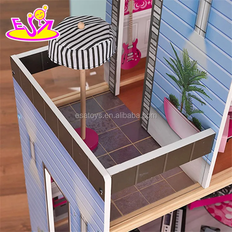 New style 30 furniture pieces children wooden giant doll house for pretend play W06A222