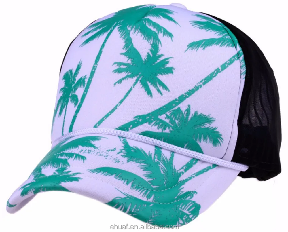 Hot wholesale summer beach hawaii print palm tree snapback hat
