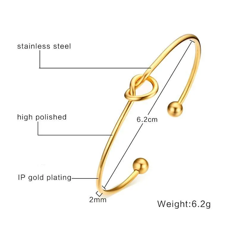 Fashion women jewelry stainless steel wire bangle 18k gold cuff knot bangle bracelet