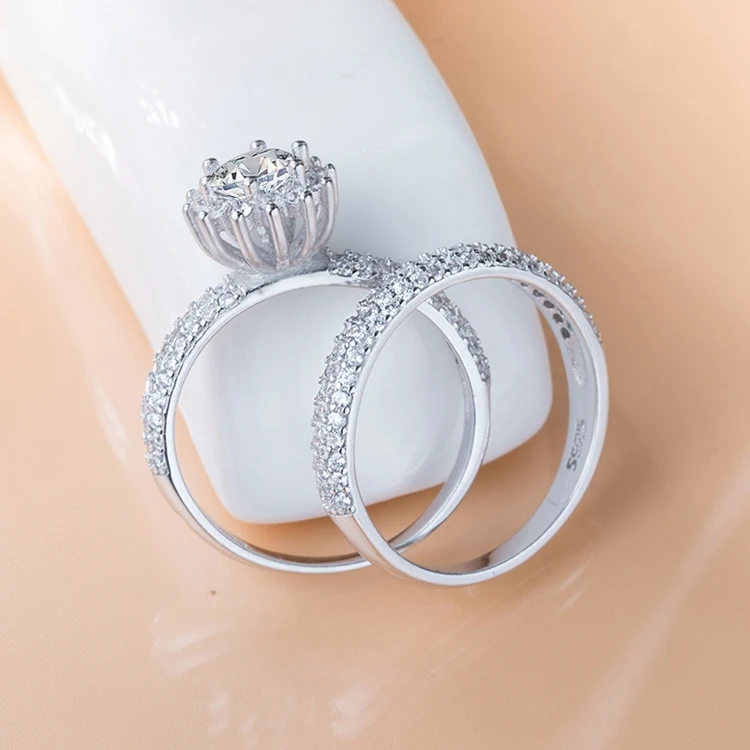 ZHILIAN Jewelry Cubic Zircon Wedding Band Stackable 925 Sterling Silver Couple Ring For Women