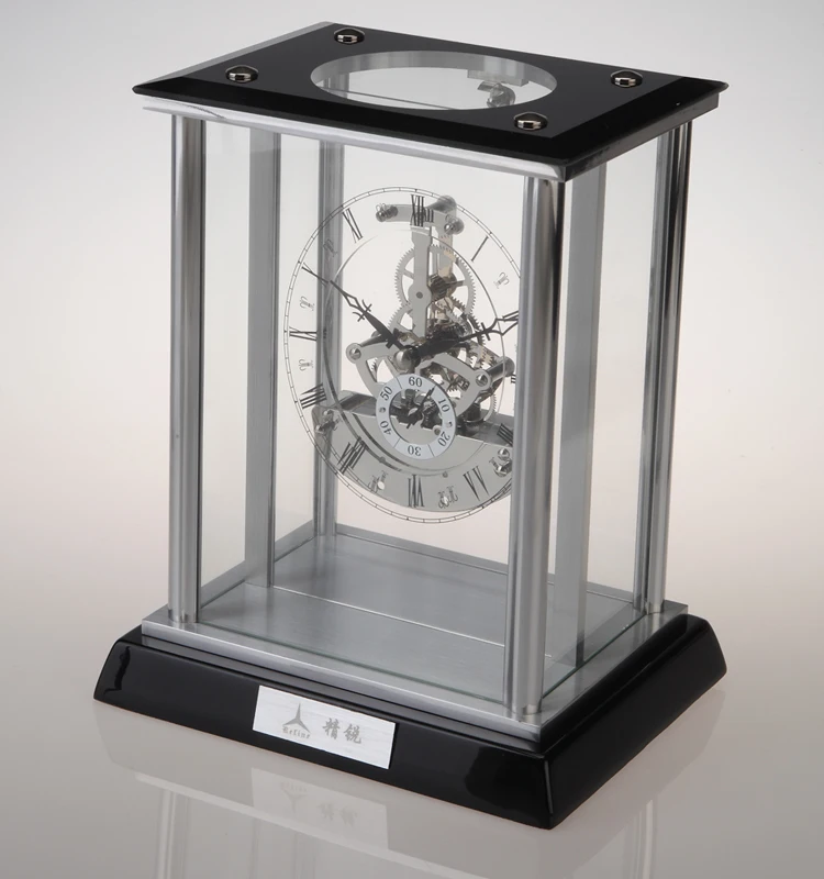 K3023 luxury table clock with skeleton quartz clock kit