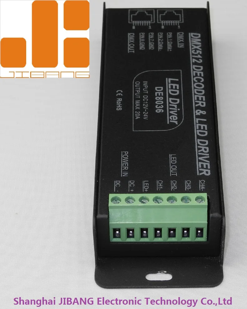 JIBANG DC12-24V 5Ax4CH RGBW Constant Voltage DMX512 Decoder DMX LED Driver DE8036