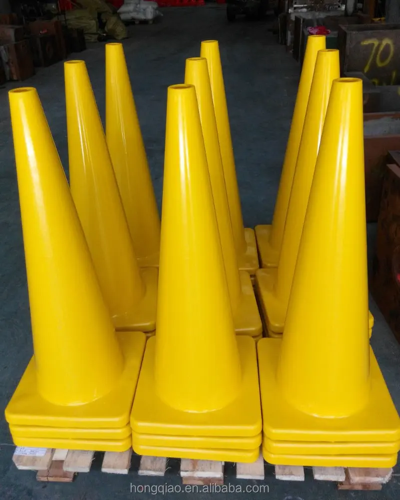 900mm All Yellow One Piece PVC Traffic Cone With Two Black Reflective Tapes