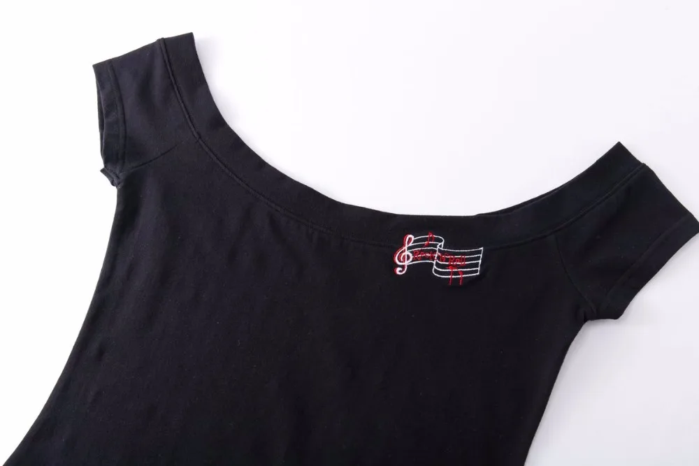 American Style Women Black Cotton Sexy Trendy Off Shoulder Modal T Shirts With Embroidery