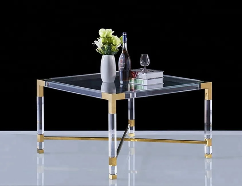 
fashion luxury clear acrylic coffee table,acrylic dining table with brass legs 