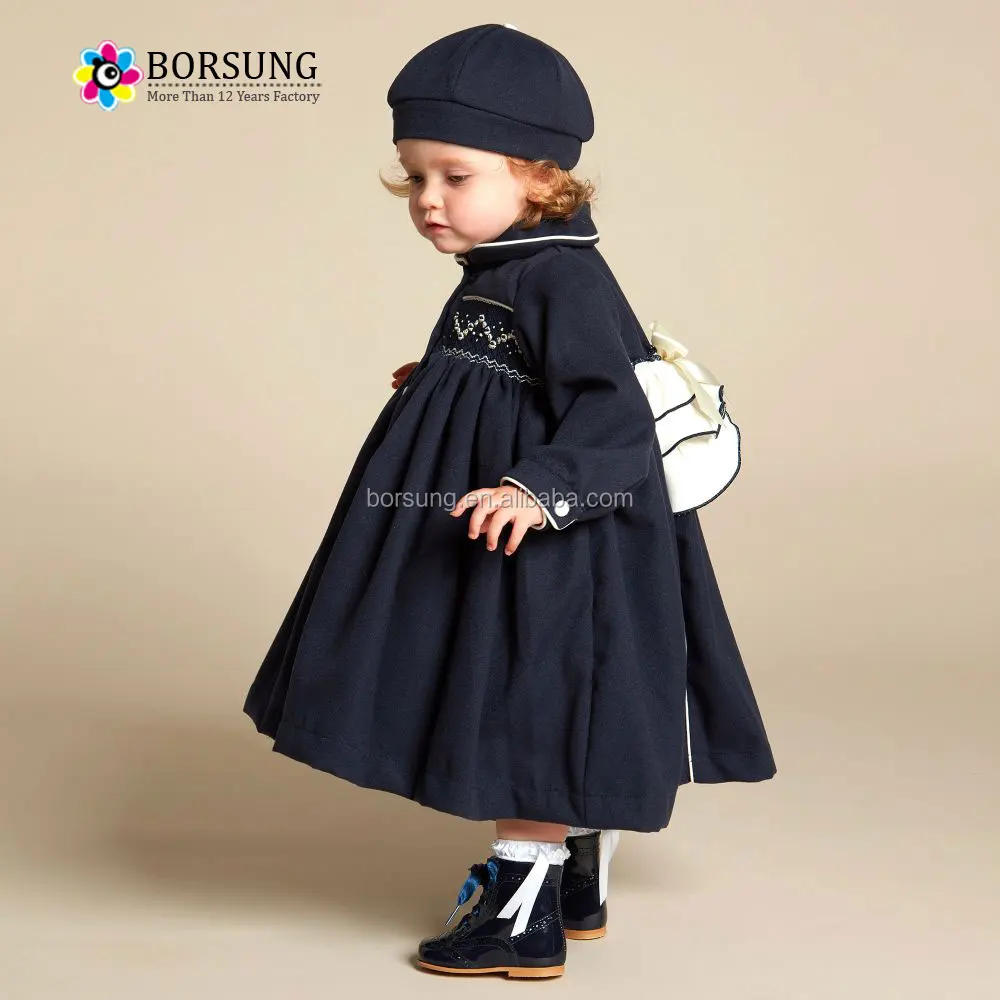 China Made Children Clothes Fashion Frocks Designs Baby Girls Long Sleeve Smocked Dress For Fall And Winter