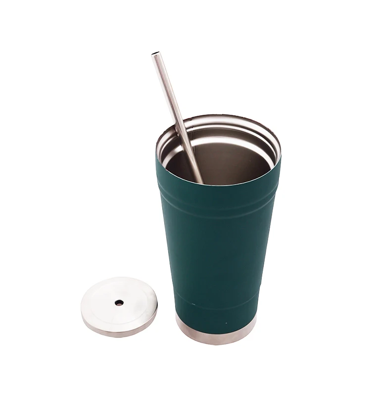 Custom double wall insulated stainless steel straw cup vacuum tumbler mug drinking cup with metal straw