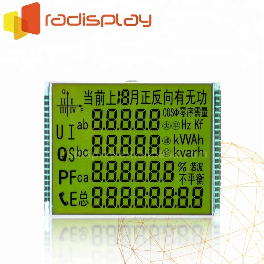 Stn Yellow-Green Positive Reflective Energy Meter Lcd Display