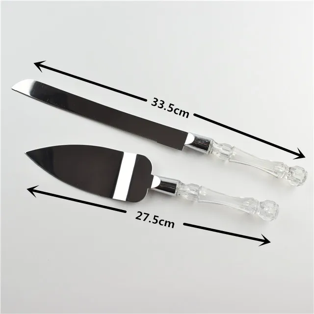 3 pack cake scoop tools set stainless steel pizza cutter cake knife and server set with transparent plastic crystal PS handle